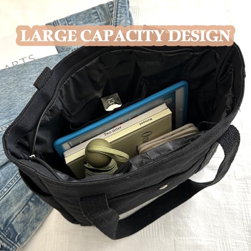 Bolso tote personalizado con nombre bordado, bolso de lona grande para uso casual, compras y hombro para mujeres miniatura 3