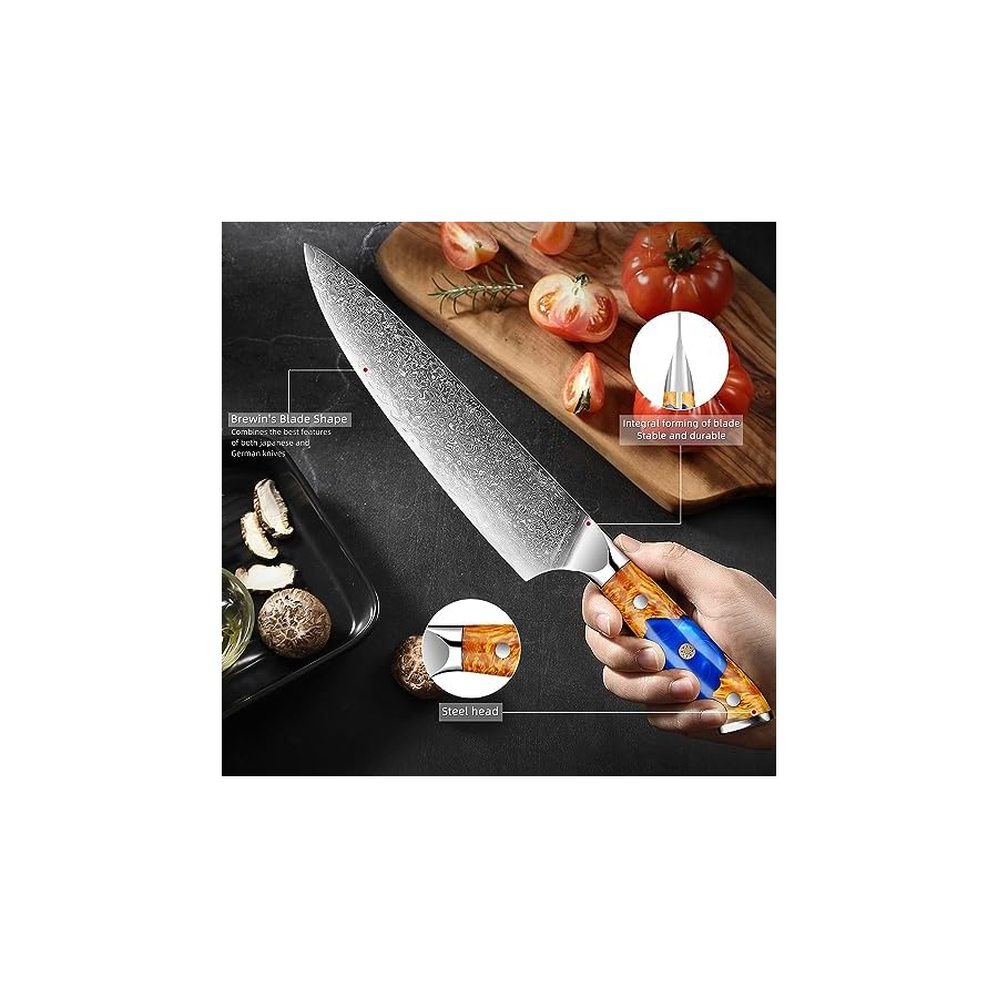 Knife-Sets-8PCS-Damascus-Steel-Knife-67-Layers-Japanese-VG10-Chefs-Knives-Kitchen-Slicing-Nakiri-Bread-Santoku-Paring-Blue-Resin-Handle Knife Sets, 8PCS Damascus Steel Knife 67 Layers Japanese VG10 Chef's Knives Kitchen Slicing Nakiri Bread Santoku Paring Blue Resin Handle