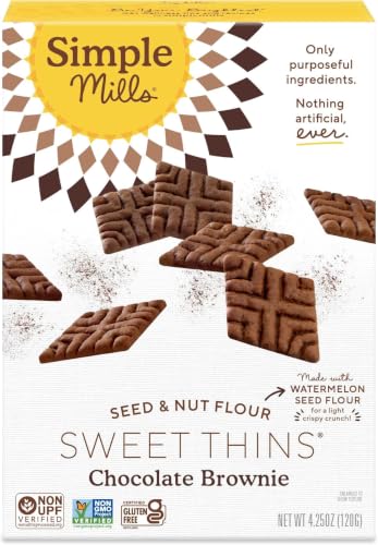 Image of Simple Mills Chocolate Brownie Seed & Nut Flour Sweet Thins, Paleo Friendly & Delicious Sweet Thin Cookies, Good for Snacks, Nutrient Dense, 4.25 oz, Pack of 6