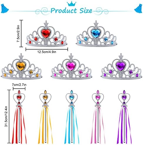 Aomig Princess Dress Up Accessories Set, 10 Piece Elsa Costume Jewellery Toys with Princess Crown Tiara and Magic Wand, Elsa Princess Dress Up for Girls Birthday Party Halloween Cosplay