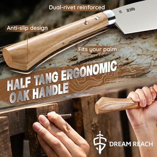 Image of Dream Reach Japanese Nata Knife - 3 in 1 Fixed Blade Outdoor Knife | 3 in 1 (Machete, Hatchet, Nata Knife), with Wooden Sheath, for Chopping Wood Kindling, for Garden Yard Camping Hiking, Gift