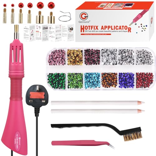 Genround Hotfix Aplicador Herramienta, Aplicador de HotFix, con 1180pcs Piedras del Strass Diamantes de Imitación/Caja de Almacenamiento/Gemas Picking Pen para Ropa Zapatos Bolsa Tarjeta