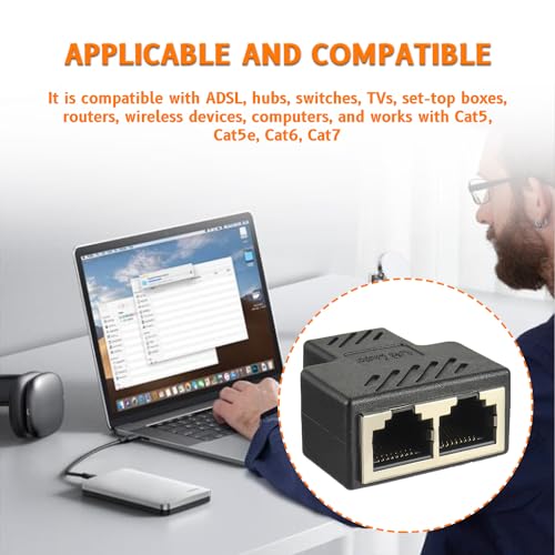 HUAREW RJ45 LAN Splitter 1 auf 2 Ethernet Steckverbinder Netzwerk Verlängerungen Adapter für Cat5 Cat5e Cat6 Cat7 Cat8 Kabel(2 Stück)