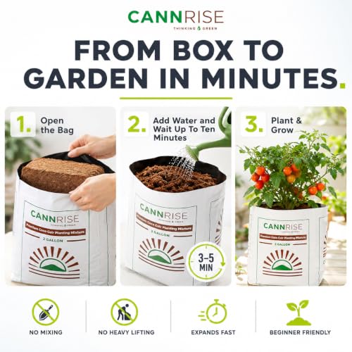 Image of Coco Coir Grow Bags 5 Pack, 1 Gallon Pre-Filled & Ready to Plant - No Soaking or Bucket Needed, Peat-Free Coconut Coir Planting Bags for Herbs, Vegetables & Flowers, Indoor & Outdoor