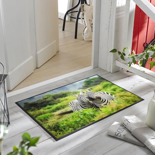 Paillasson zèbres imprimé haute définition verdure tropicale dimensions compactes 60x40cm - 6
