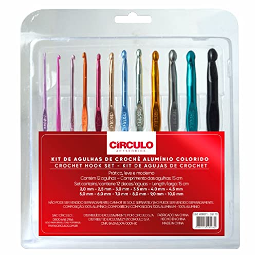 Kit com 12 Agulhas De Crochê Alumínio Colorido Premium - Círculo