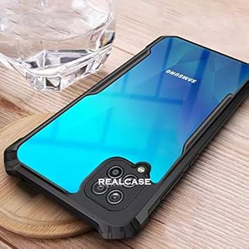 REALCASE Samsung F12 Back Cover, Silica Gel Hard Clear Transparent Bumper Back Case for Samsung Galaxy M12 | A12 | F12 (X Black)