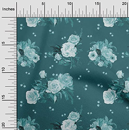 oneOone Cotton Poplin Twill Teal Green Fabric Florals Sewing Material Print Fabric by The Yard 56 Inch Wide-9P0