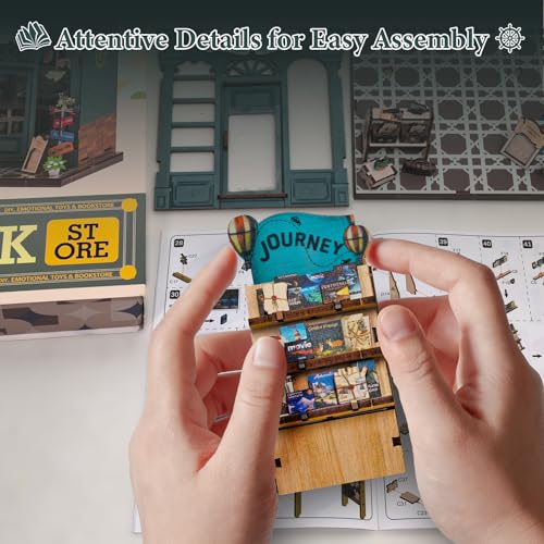 DIY Miniature Dollhouse Book Nook Kit – Reading Corner Bookshop Bookshelf Insert with LED Lights, Tiny House Model for Adults & Teens, Booknook Library Home Decor & Gift Idea for Family and Friends — view 6