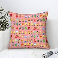 Emoticon Microfiber Cushion Cover 40x40cm, Pink Background Decorative Square Throw Pillow Case for Couch Livingroom Sofa Bed