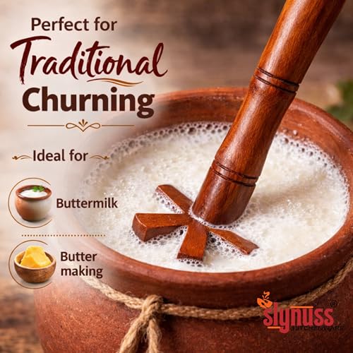 Image of Slynuss | Buttermilk Churner Wooden | Butter Churner for Home, Dahi Maker & Butter Maker | Mathani for Buttermilk /Majjiga Kavvam, Dal Ghotni Wooden | Sheesham Wood, Naturally Non-Stick (28 X 8 CM)