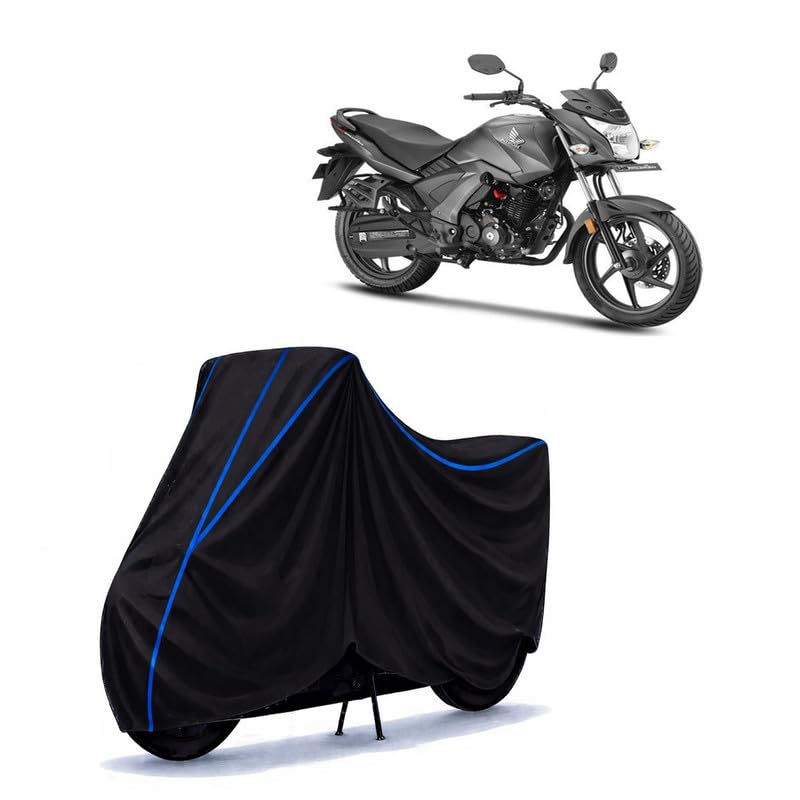 Image of CB Unicorn bs7 Bike Cover Water Resistant Universal Motorcycle Rain | Heavy Duty UV Protection, Dust, Scratch Indoor Outdoor All Weather with Black Blue Piping Elastic
