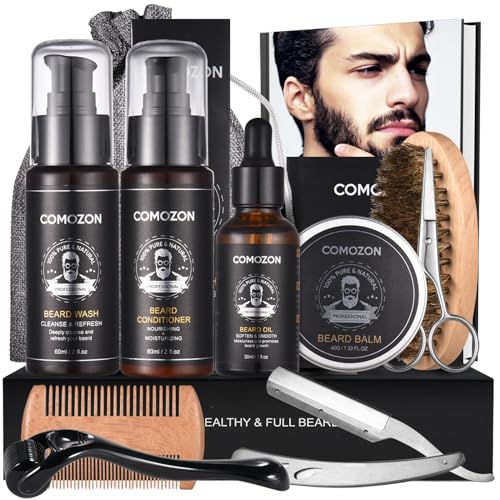 Beard Grooming Kit for Men, 12 in 1 Beard Growth Kit with Beard Roller, Beard Care Kit with Beard Oil, Beard Shampoo, Beard Conditioner, Beard Brush, Beard Balm, Beard Comb, Scissors, Gifts for Him