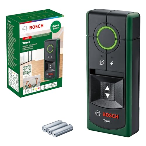Bosch Detector Truvo 2.ª gen. (manejo sencillo con un solo botón, detección fácil de cables con tensión y detector de metales en la pared hasta 70 mm, en caja)