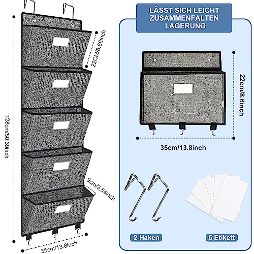 VERONLY Hängeorganizer an der Wand mit 5 Großen Taschen, Groß Hängeaufbewahrung Wandorganizer Magazinboard Zeitungshalter für das Büro, Bokumentenhalter, Zuhause, Schule(Schwarz)