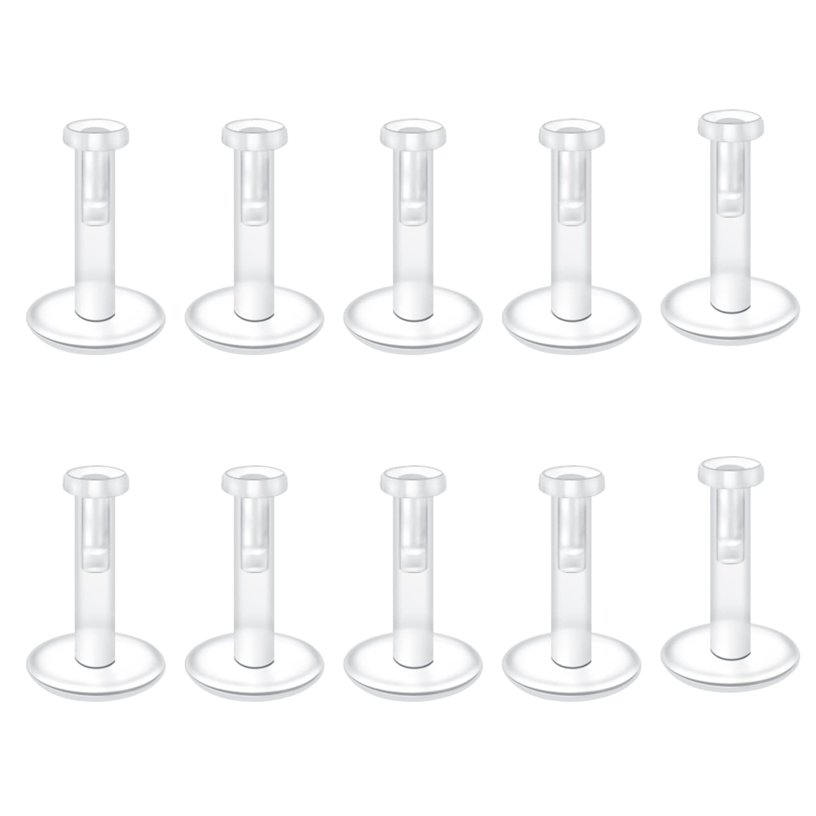 20 Piercings Labret Acrylique Bioflex 16G - 8mm/10mm Transparent - Pour Lèvre, Tragus, Helix - Hypoallergénique
