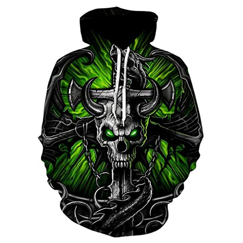 CARNOBA Herren 3D Hoodie Sweatshirt Gothic Totenkopf Grafik Langarm Pullover Pullover Tops Lose Lässige Sportbekleidung mit Kordelzug