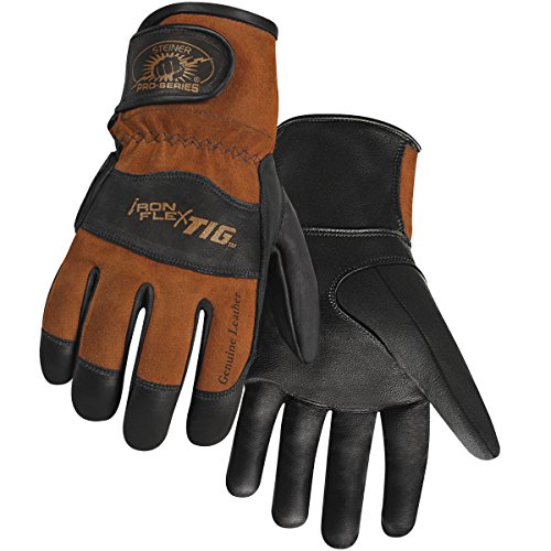 Steiner 0262-S SPS Ironflex TIG Gloves, Black Premium Grain Kidskin, Brown Reversed Grain Kidskin Back, Adjustable, Small