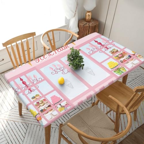 Xzeit Ice Cream Store Pink Rectangle Tablecloth Elastic Fitted Table Covers for 5 Ft Tables Stretch Table Cloths Outdoor Waterproof Table Cloth Cover for Picnic Camping Indoor Outdoor 30