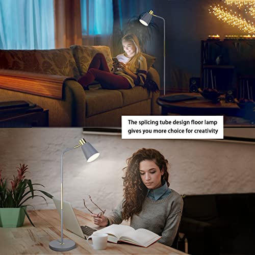 Floor Lamp, Industrial Floor Lamps For Living Rooms & Bedrooms - Rustic Farmhouse Reading Lamp - Standing, Adjustable Metal Heads Indoor Task Lighting For Living Room Bedroom Office Home Décor (Grey) #TOP2