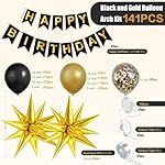 141Pcs Black and Gold Balloon Arch Kit with Happy Birthday Banner for Black and Gold Party Decorations, Graduation, Retirement, Masquerade Party Supplies - Image 3