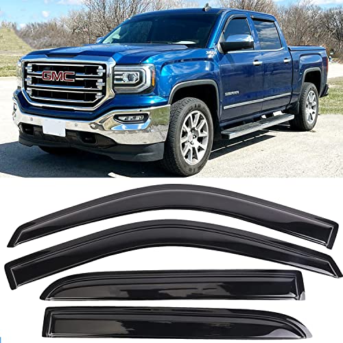 Window Visors Rain Guards Side Wind Deflectors Vent Guard Shade for Chevrolet Silverado & GMC Sierra 1500 2500HD 3500HD Crew Cab Sun 2014-2018 94536 4-Pieces Set