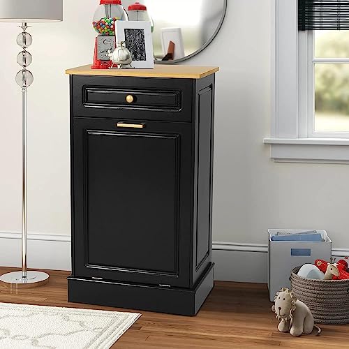 Scurrty-205-Wooden-Tilt-Out-Trash-Can-Cabinet-for-Kitchen-IslandTilt-Out-Bin-for-Trash-Disposal-Recycling-Handmade-Solid-Wood-Hideaway-Trash-Holder-for-Laundry-Hamper-with-Drawer-Black-Single Scurrty 205 Wooden Tilt Out Trash Can Cabinet for Kitchen IslandTilt Out Bin for Trash Disposal Recycling Handmade Solid Wood Hideaway Trash Holder for Laundry Hamper with Drawer Black Single