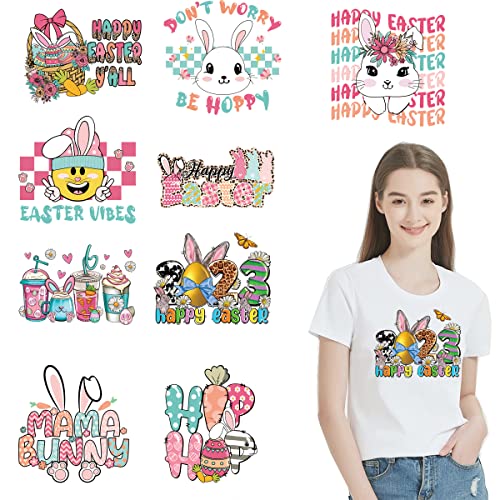 9 Sheets Spring Easter Day Heat Transfer Vinyl Htv Iron On Decals Patches Stickers Egg Bunny Gnomes Stickers Easter Day Iron On Appliques For Pillow Covers Shirt Jackets Hoodies Diy Decoration #TOP1