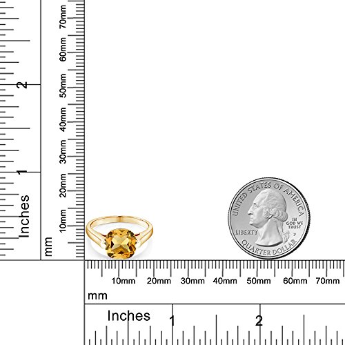 Gem Stone King 18K Yellow Gold Plated Silver Yellow Citrine Women's Ring 3.22 Ct Cushion Cut Available in (Available 5,6,7,8,9)3