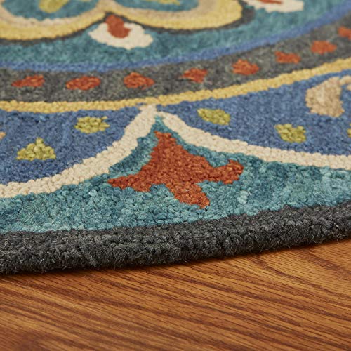 Trade Am Dazzle Round Floral Area Rug, 4 By 4-Feet, Blue #TOP3