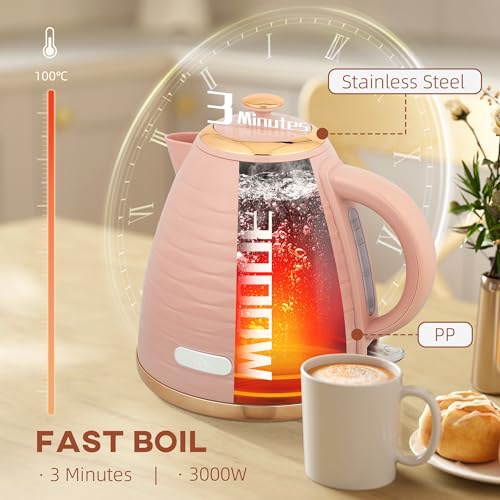 HOMCOM Electric Kettle 1.7L, Fast Boil, 3kW Cordless Water Kettle with Removable Washable Anti-scale Filter, UK Otter Thermostat, Auto Shut-off, 360° Swivel, BPA Free, Pink Water Ripple Texture - Image 4