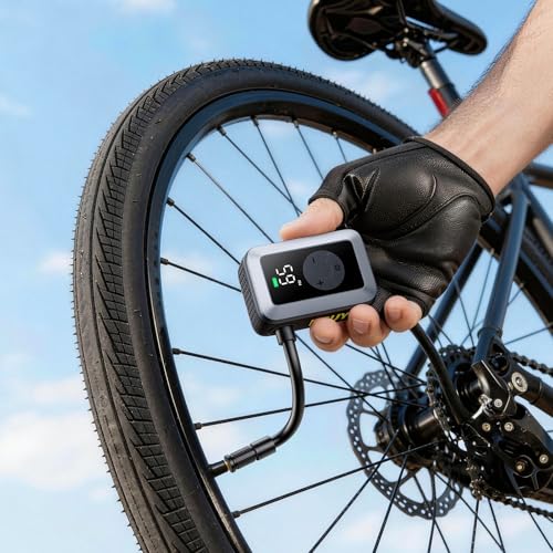 DSUY Mini Bike Tire Pump, 120PSI Portable Electric Bicycle Air Pump with Digital Gauge & Auto-Stop,...
