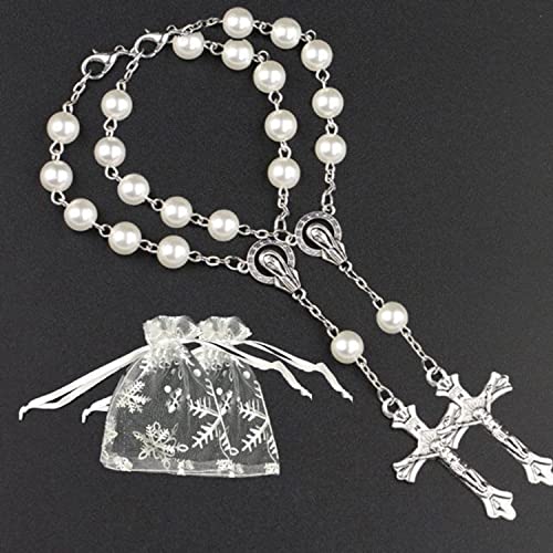 Simplewoo First Communion Gifts Baptism Rosary Party Favors Recuerdos De Bautizo Quinceanera White/Silv Pack Of 12Pcs #TOP2