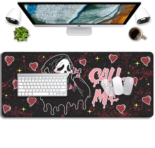 Image of Call Me Mouse Pad Ghostface Desk Pat,Mouse Mat Large Desk Mat for Desktop,Stitched Edges Non-Slip Waterproof Rubber Base Mous Mat for Office Computer Keyboard Laptop and Home(27.5X11.8 in)