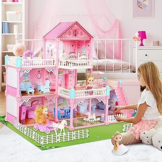 Image of Doll House for Girls Toddlers 4 Story 10 Rooms Playhouse with Dolls Toy Figures, Furnitures, Accessories, Doll House Toys Gift for Kids Gift for for 3 4 5 6 7 8 9 10 Year Old (Standard Edition)