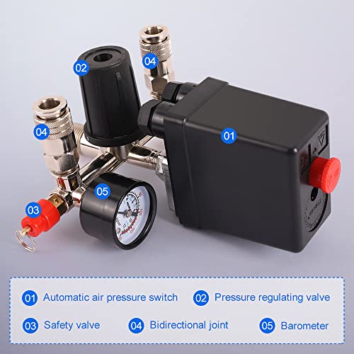 Dent-de-lion Air Compressor with Pressure Switch, 240V, 20A, 8kg Capacity, Alloy and Plastic, Black - Image 3
