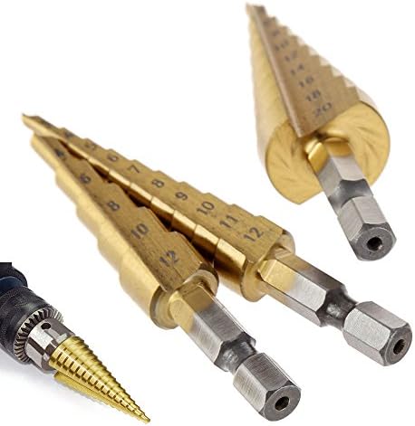 3 PCS Step Drill Bit 4-12/20mm 3-12mm Titanium Coated HSS Cone Drills Hole Cutter for Wood, Stainless Steel, Sheet Metal