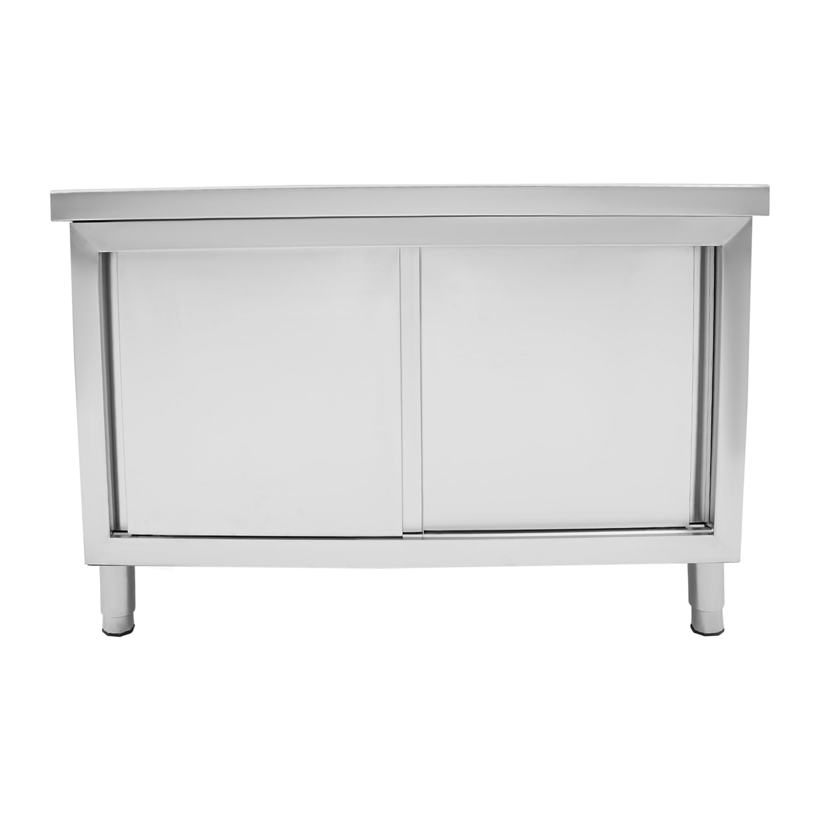Mesa de trabajo de acero inoxidable, armario de 2 niveles de acero inoxidable con estante inferior y puertas correderas, mesa de cocina, banco de trabajo, encimera para cocinas, hoteles,