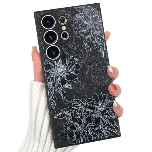 OOK Magnetic for Samsung Galaxy S24 Ultra Silicone Case,Black Flower