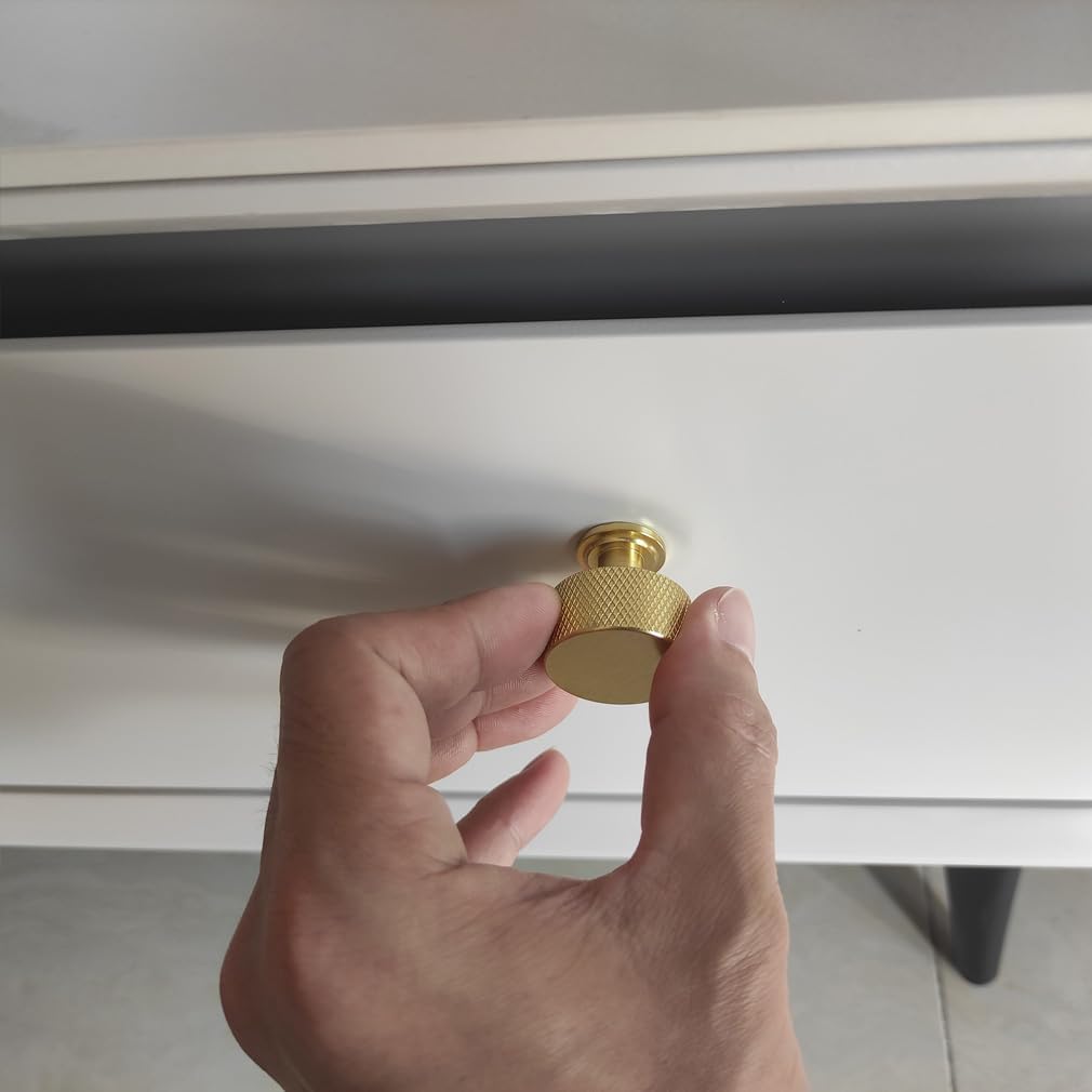 6 Pack Brushed Brass Cabinet Knobs, 1.1" (28mm) Round Gold Drawer Pulls Modern Handles for Kitchen Cabinet, Bathroom Dressers