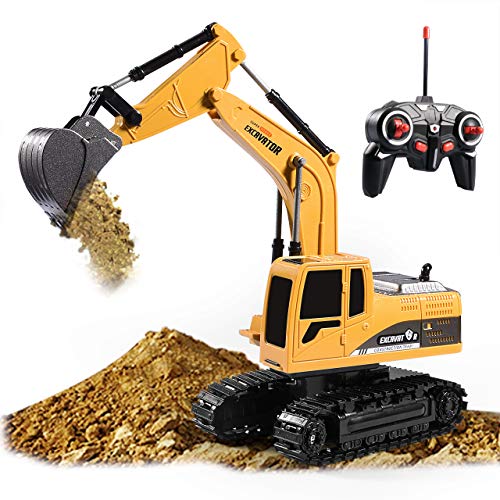 Excavator Toy Remote Control Excavator RC Truck Toy,6 Channel Rechargeable RC Truck with Lights Sounds, Mini Construction excavator1/24 Scale RC Excavator Construction Vehicles Gifts for Boys Girls