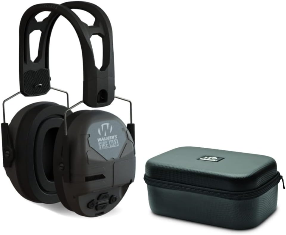 Walker's FireMax Rechargeable Shooting Hunting Range Electronic Slim Hearing Protection Bundle Earmuff Carrying Case