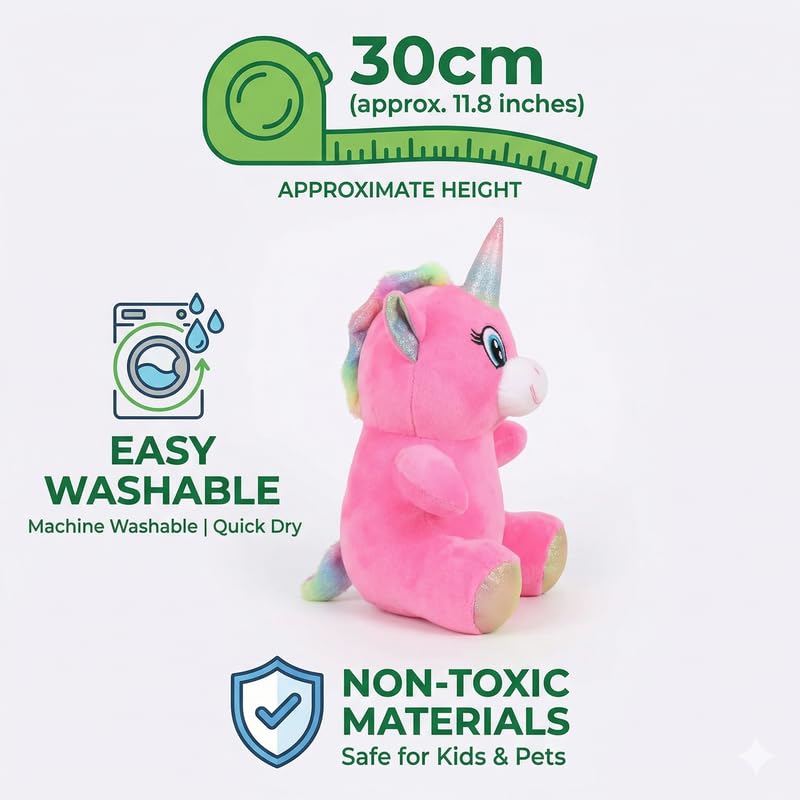 Image of HUG 'n' FEEL SOFT TOYS 25 cm Sitting Unicorn Plush Toy - Cute Small Unicorn Stuffed Animal Soft Huggable Doll for Kids, Girls & Birthday Gifts