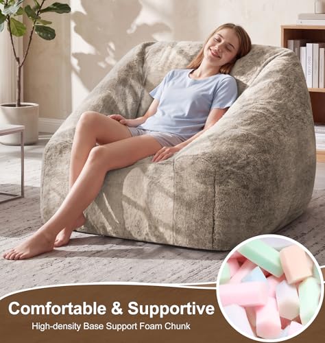Image of Hobestluk Bean Bag Chair Plush Accent Chair Armrest Living Room Adult Brown