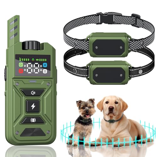 Image of Wireless Dog Fence & Training Collar - Waterproof Electric Fence System with Remote, Pet Containment, Adjustable Range 33-1000ft, Safe Shock /Vibration /Beep Modes (Green with 2 Collars)