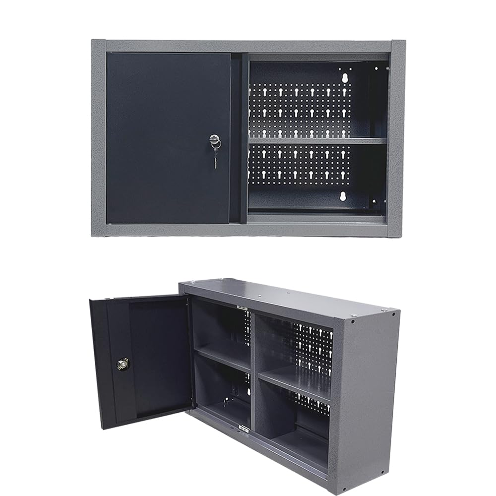 JZD Metall-Garagenschrank mit Türen und 2 abnehmbaren Regalen, abschließbarer Wandschrank, 76,2 x 48,3 cm, Wandschrank für Garage, Keller, Küche, Lager