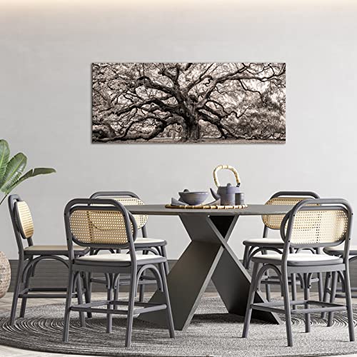 Image of OuElegent Sepia Angel Oak Tree Canvas Wall Art Charleston South Carolina Landscape Picture Artwork Framed Art For Home Living Room Bedroom Decor 20 inchx48 inch (Brown)