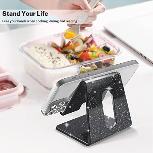 Image of Crpich Acrylic Cell Phone Stand, Portable Phone Holder, Phone Stand for Desk, Compatible with Phone16 15 14 13 12 Pro Max Mini 11 Xr 8 Plus SE, Switch, Android Smartphone, Pad, Tablet, Glitter Black