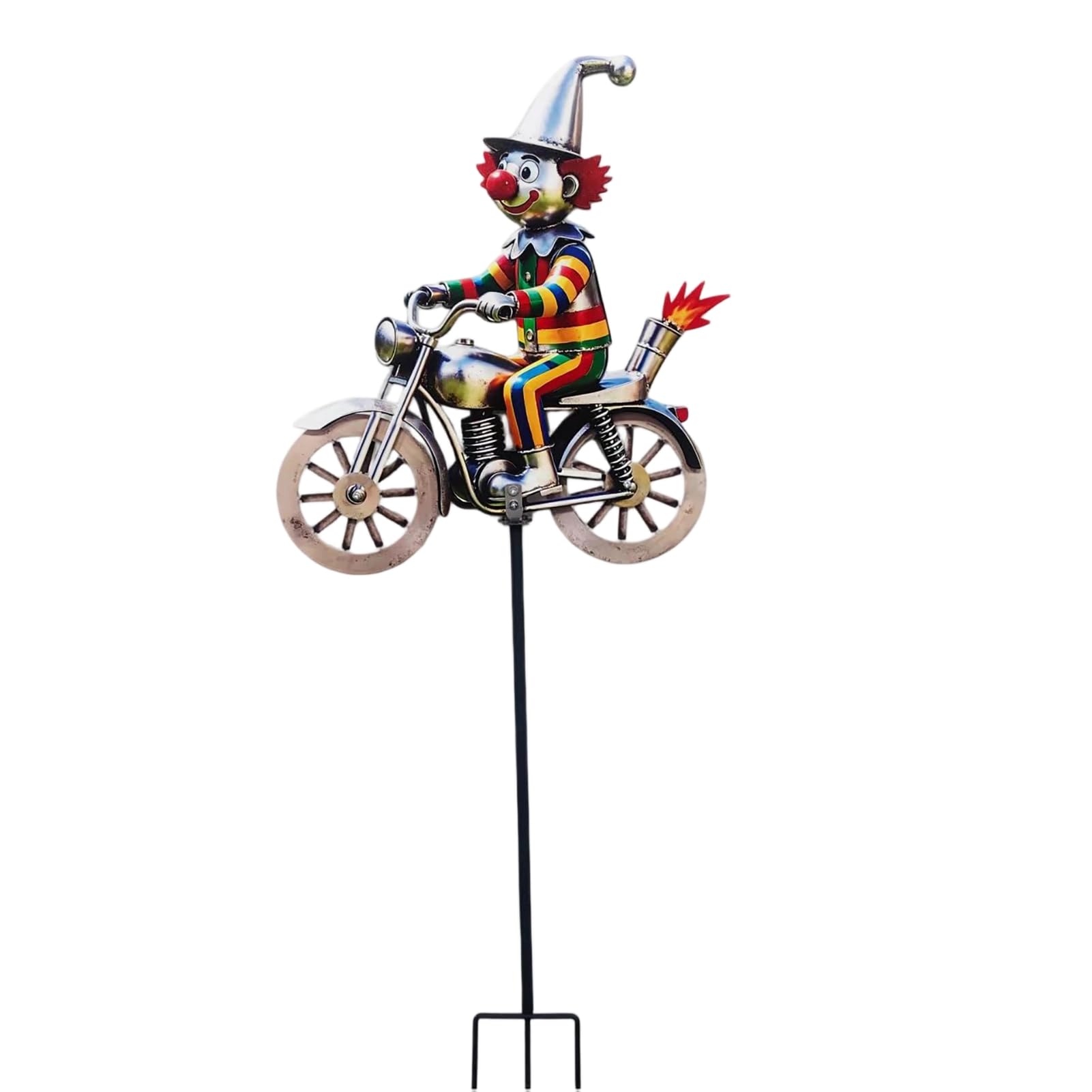 RetroNest Clown Motorcycle Wind Spinner, Spinning Wheels Metal Kinetic Yard Art Weatherproof with Stake for Outdoor Lawn Patio Decor C