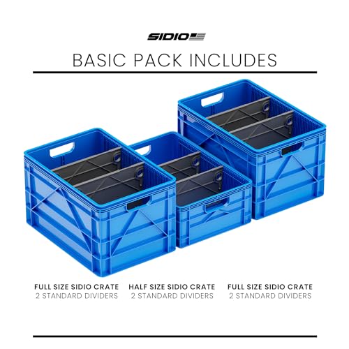 SIDIO Crate Basic Pack - 2 Full-Size & 1 Half-Size Heavy Duty Stackable Storage Bins, Totes and Containers with Dividers - Durable Plastic Organizer for Home, Office, Garage, and Outdoor Use by SIDIO - Image 2
